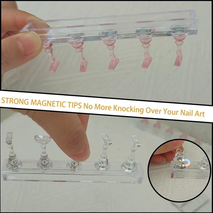 2 Sets Painting Nails Practice Stands, Art Fake Nail Holder, Fake Nails Holder, Acrylic Practice Nail Stand Set 30 Pcs Reusable Adhesive Putty