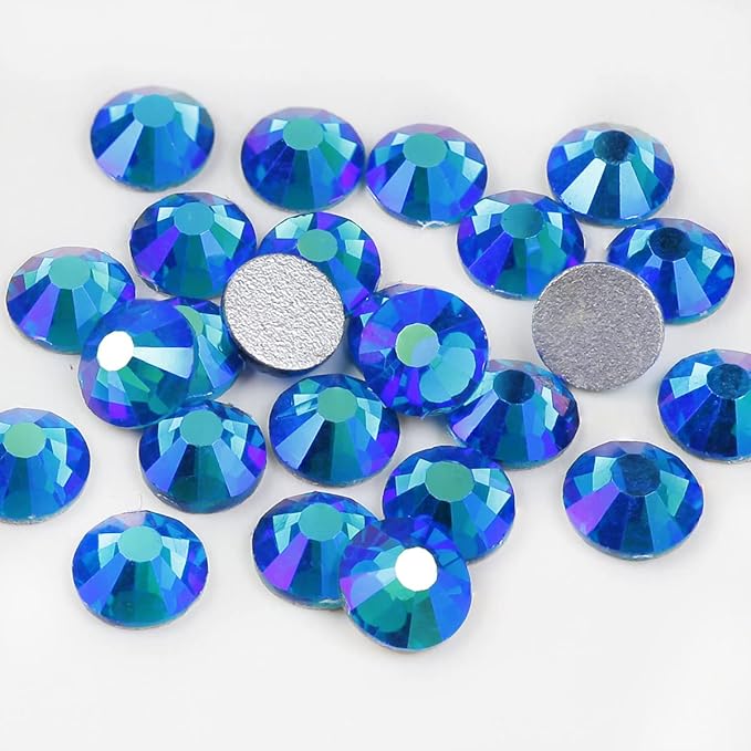 Genie Crystal 1440 Pcs Peacock Blue AB Rhinestones Flatback SS 20, 5 mm 10 Gross Pack Blue Zircon Aurora Borealis Glass Glue on Rhinestone for Tumbler, Cup, Shoes, Dreass,DIY Crafts, Bling Decoration