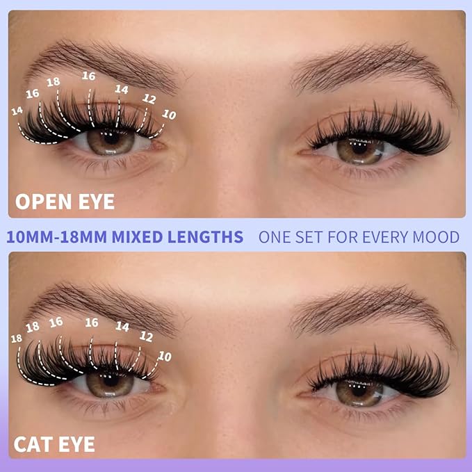 Kiromiro Wispy Lash Clusters Natural Cluster Eyelash Extensions 10-18mm DIY Cluster Lashes C Curl Individual Lashes 144pcs Eyelash Clusters Thin Band Eyelashes Clusters