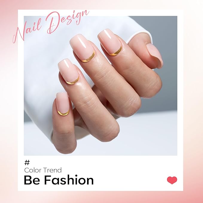 Modelones French Tip Press on Nails Short, Square Fake Nails, Reusable Nail Kit with Nail Glue Adhesive Tabs Mini Nail File, Nails Press Ons 32Pcs 16Sizes, Women Girl Gift, Golden Nude, Spring