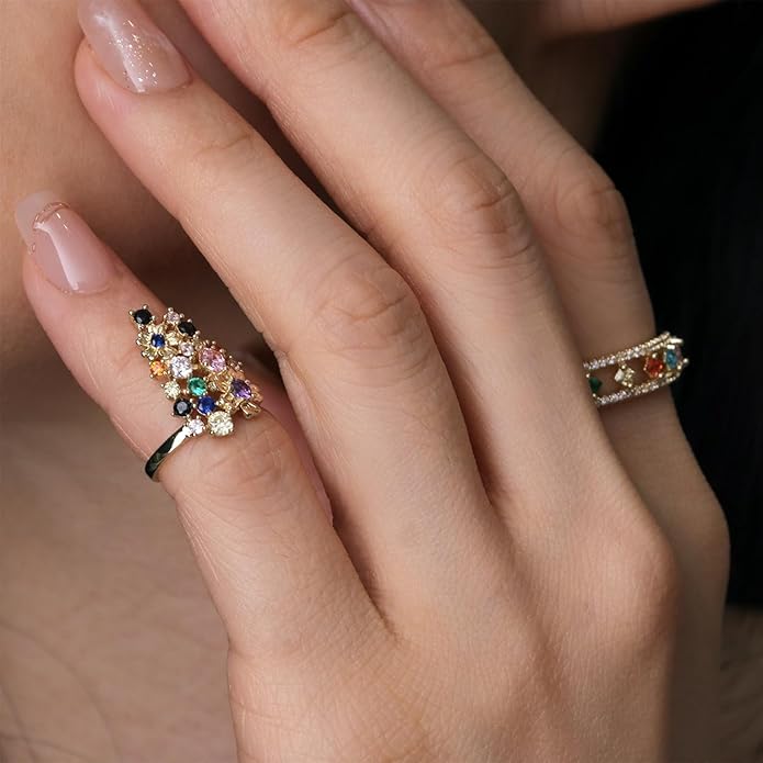 Jean Beau Finger Nail Ring for Women Teen Art Rhinestones Finger Tip Rings Gold Metal Nail Decoration Nail Protect Fashion Jewelry Gift
