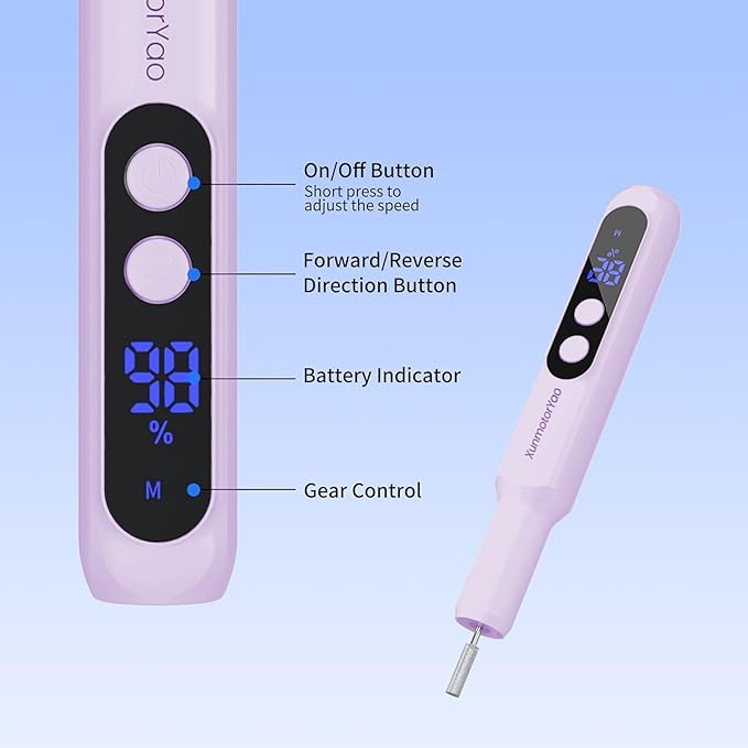 Electric Nail Drill Professional Electric Nail File Kit 11 in 1 Rechargeable Manicure Pedicure Tools Cordless Nail Drill with 3 Speeds Modes and LED Lighting for Acrylic Gel Dip Powder Nails(Purple)