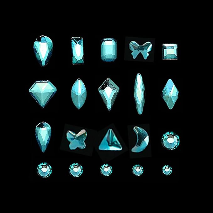14 Types of 700 Lake Blue Diamonds + 2100 Flat Rhinestones Mix 20 Styles Flatback DIY Crafts Rhinestone Crystals 3D Ornament‌s Flat Back Stones Set + Tweezers + Drill Pen
