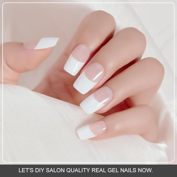 Arte Clavo Semi Cured Gel Nail Strips, 20 Pcs Gel Nail Stickers with UV Light Required, Salon Quality, Long Lasting, Easy Apply and Remove (White French)