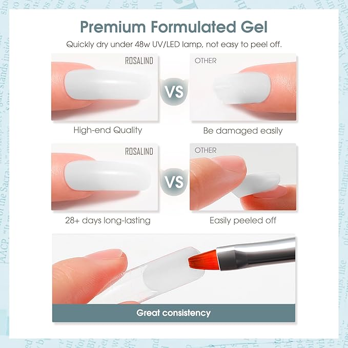 ROSALIND White Poly Extension Gel, 2oz/60ml White Poly Nail Gel for Nail Art Decoration, Pure Color Builder Whites Thickening Polys Extension Easy to DIY Use at Home Need UV Lamp