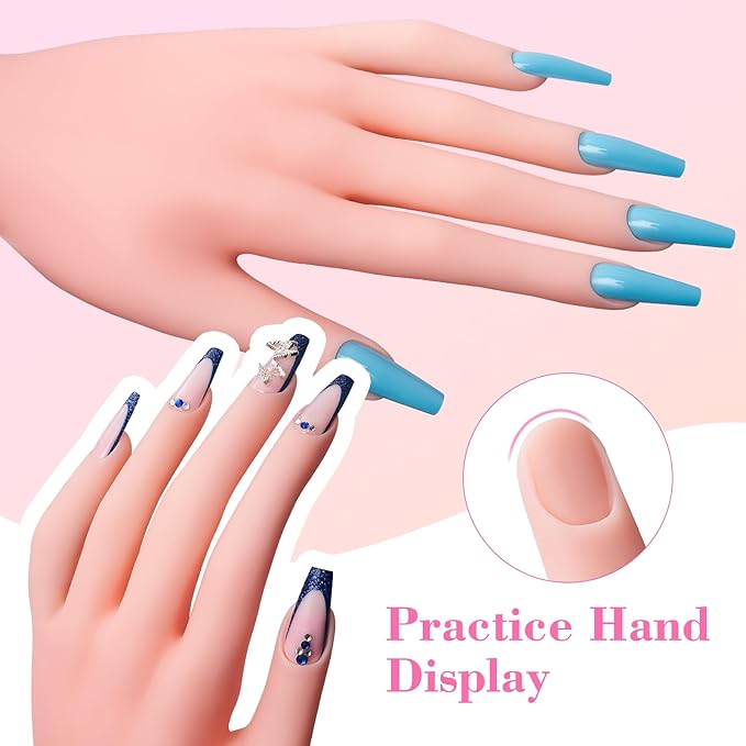 Practice Hand for Acrylic Nails, Flexible Nail Mannequin Hands for Nails Practice, Bendable Training Fake Hand Manicure for Nail Art Beginners