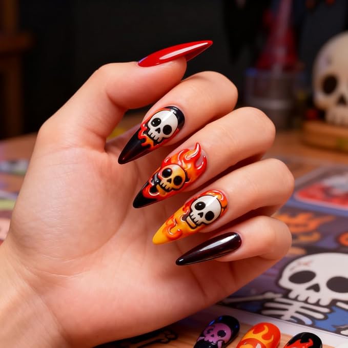 PH PandaHall 3pcs Cartoon Skull Nail Stamping Plates, Spooky Skull Vial Nail Art Templates Gothic Style Stainless Steel Image Plate Art Stencils with Tool for DIY Print Manicures Salon Design Decor