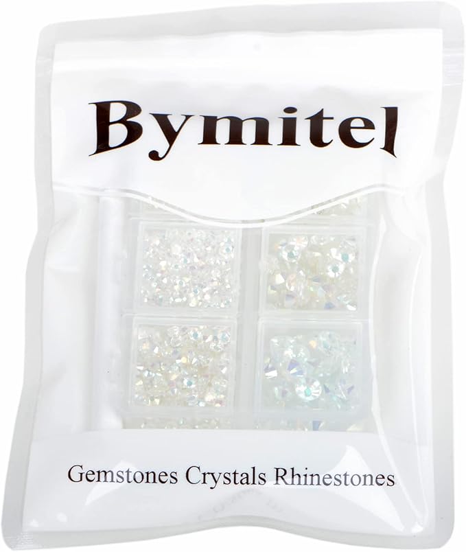 Bymitel 5000 Pieces 6 Mixed Sizes Glue Fix on Glass Rhinestones Round Crystal Gems Flatback for DIY Jewelry Making with one Picking Pen(6-Sizes 5000PCS, Starry Meteor)