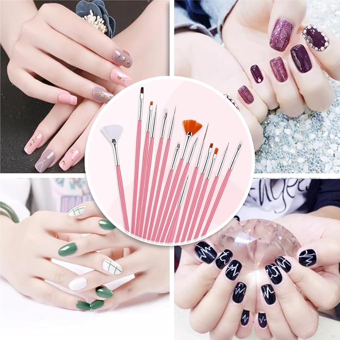 Nail Art Tool Set ,Nail Clippers Set， Painting Brushes Set， 2-way Drawing Dotting Painting Pens.Stainless Steel Durable Nail Clipper Care with Portable Leather Case，Give Nail File.（34PCS）