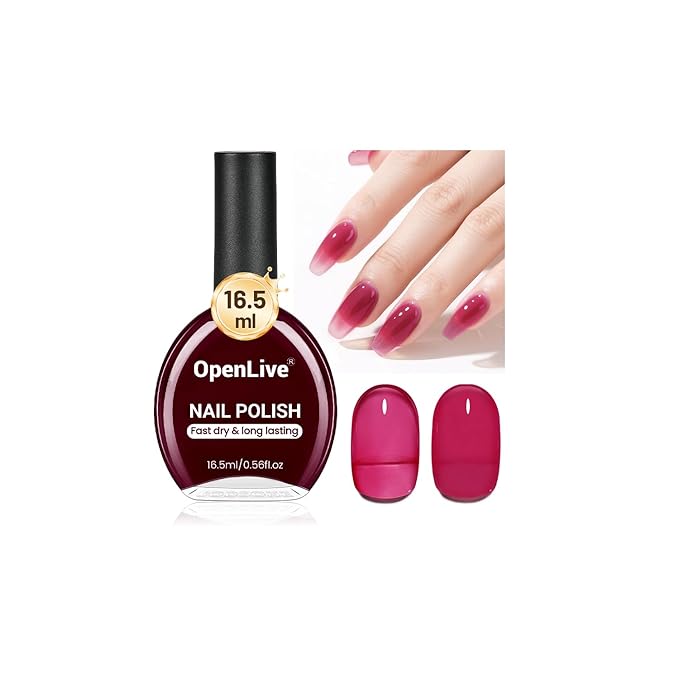 16.5ml Jelly Sheer Rose Red Nail Polish Large Volume Quick Dry Nail Polish, Long Lasting Shine, Fingernail Toenail Nail Art DIY Home Travel Nail Art Gift