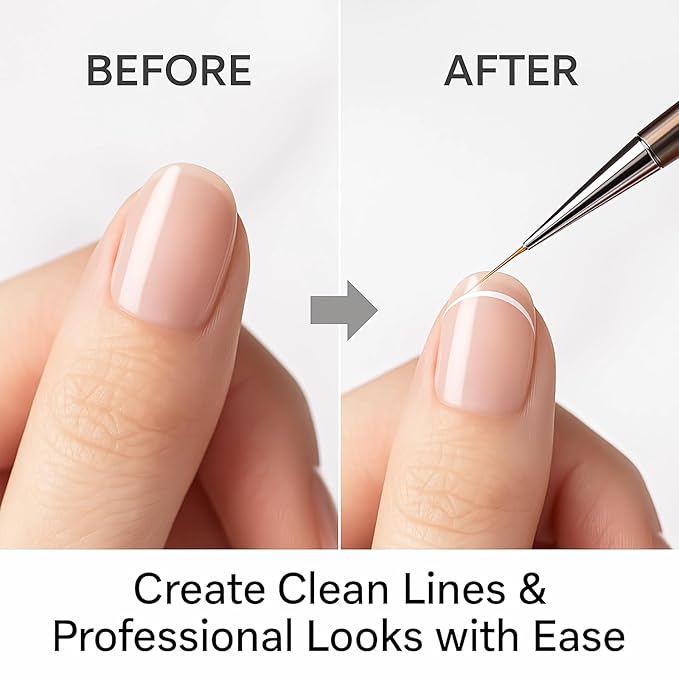 Nail Art Liner Brushes Set – 5PCS Long Thin Nail Brushes for Gel Nail Polish, Detail Painting & Striping – Professional Nail Art Brushes with Durable Metal Handles for Salon & DIY Manicure