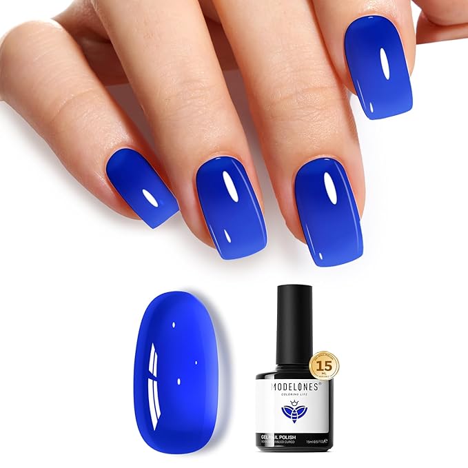 modelones Blue Gel Nail Polish Jelly Translucent Gel Polish Deep Blue Sheer Nails Soak Off LED Nail Lamp Nail Manicure 15 ML