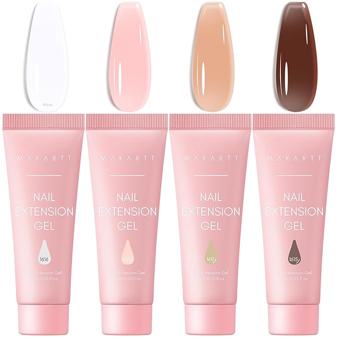 Makartt Poly Nail Gel Set - 4 Fall ColorsStrong Builder for Extension Overlay Strengthener 3D Diy, Multifunctional, Long-lasting for Nails French Manicures Home Salon White Pink Nude Brown