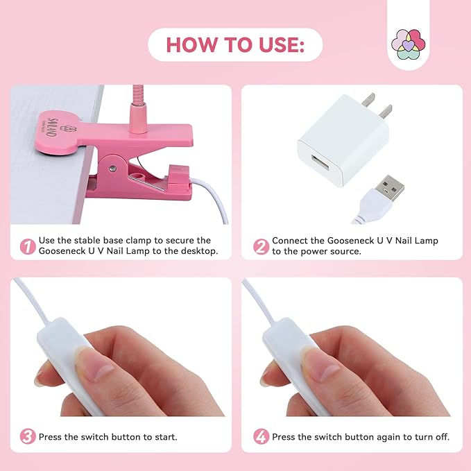 SAVILAND Gooseneck U V Lamp for Gel Nails: 2025 Pink LED U V Nail Gel Lamp 10s Flash Cure Light Gel Nail Tips Lamp with Desk Clip for Gel Nail Polish Mini Nail Dryer for Manicure Gel Light
