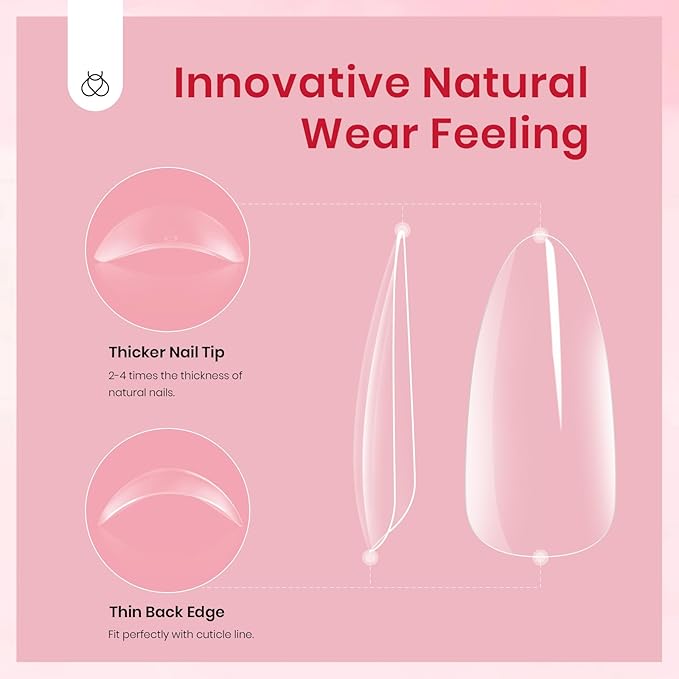 Beetles Gel Almond Medium Nail Tips Clear, 500Pcs 10 Sizes Pre-Shaped Full Cover Soft Acrylic False Nail Tips Almond Shape Easy DIY Press On Fake Nail Extension Salon Gift for Women