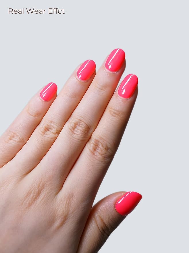 Semi Cured Gel Nail Strips - UV Light Gel Nail Stickers - 20 Long Lasting Salon Quality Wraps (Sizzling Pink)