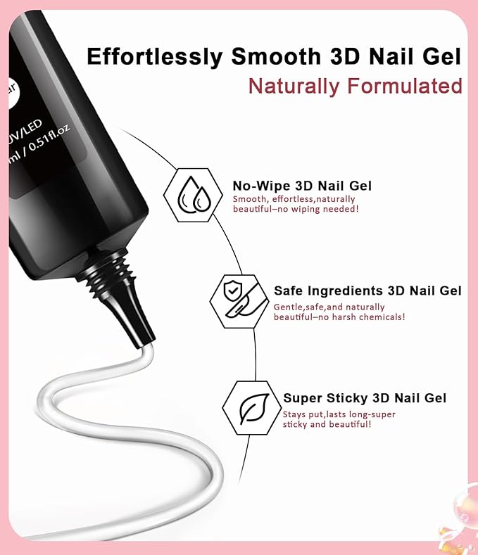 3D Nail Gel and Chrome Nail Powder BISHENGYF - 15g No Wipe 3D Sculpting Gel with Rose Gold Pink White Chrome Powder Non-Sticky Nail for Home Art DIY