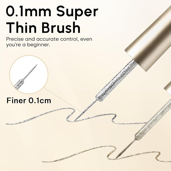 Nicedeco Gel Polish Nail Art Liner Gel 4 Colors, Hema Free, Cruelty Free, Vegan, Black White Metallic Nail Design for Chrome French Manicure