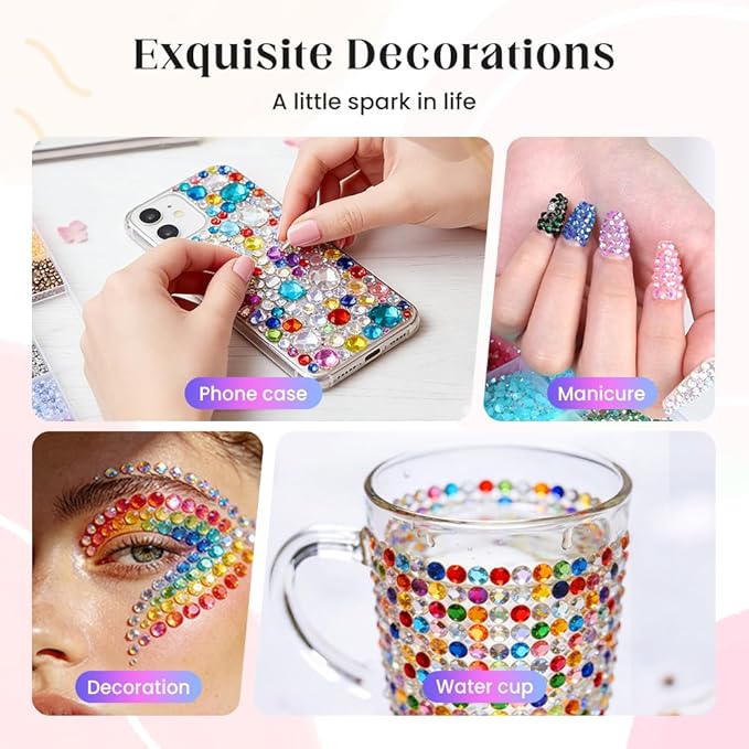 Colorful DIY Resin Rhinestone Kit for Bedazzling, Resin Jelly Rhinestones for Bedazzling, Multicolor 3mm Flatback Gems for Diamond Art 3Pcs Jewelry Glue for Bedazzled Nail Art (30000)