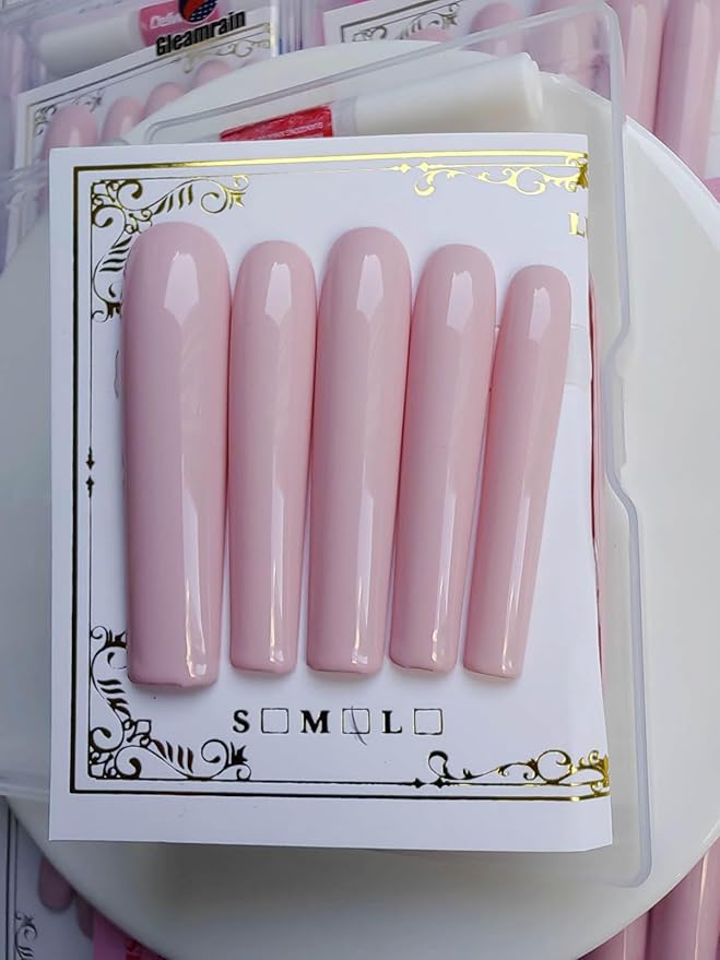 Xxl Press on Nails Extra Long Square Handmade Press-on Nails with Design Pink Press Ons 10pcs M Size Pattern 1107