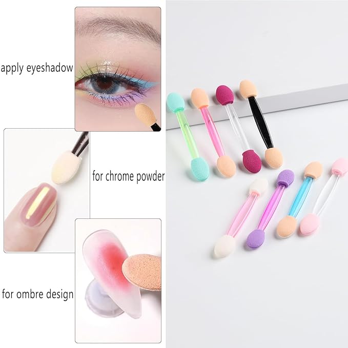 50PCS Chrome Nail Powder Applicator Brushes, Disposable Eyeshadow Applicator With Acrylic Storage Box, Nail Glitter Powder Pigment Pen Brush, Nail Art Applicator Tools
