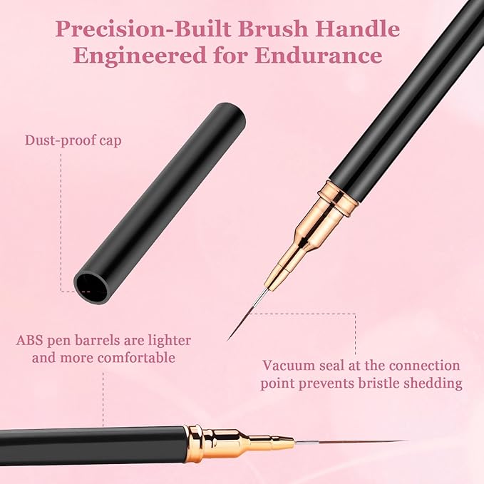 6Pack Nail Art Liner Brushes,Dual-Ended Nail Art Brush for Poly Extension Sculpture Gel, Nail Dotting Drawing Tool For Long Lines, Thin Details, Fine Drawing Sizes 5/8/11/19/24mm