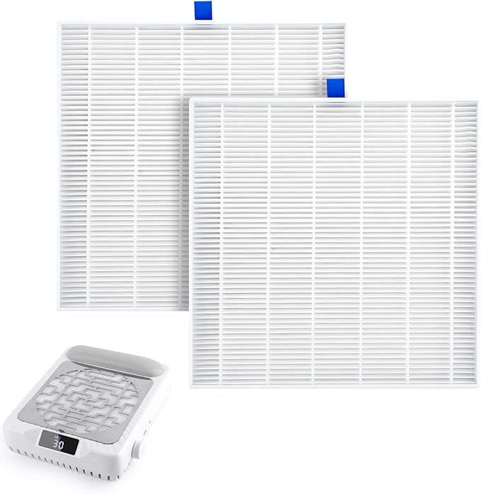 2PCS Nail Dust Collector Filter, Reusable Nail dust Collector Sheet Rechargeable Nail Dust Collector with LED Display, Double Replacement Filter for Nail Dust Vacuum Machine