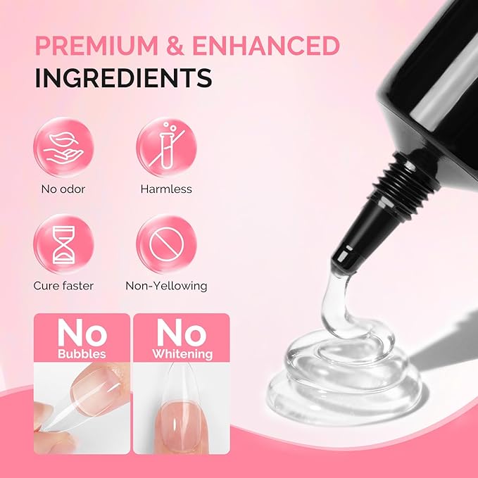 MelodySusie 2Pcs*20g Solid Nail Glue Gel, Super Strong&Long Lasting Soft Gel Apex Nail Tips Glue for Acrylic Fake Nails, 3D Nail Art,Nail Gem,Soak off UV&LED Lamp Needed, Valentine Home DIY&Salon