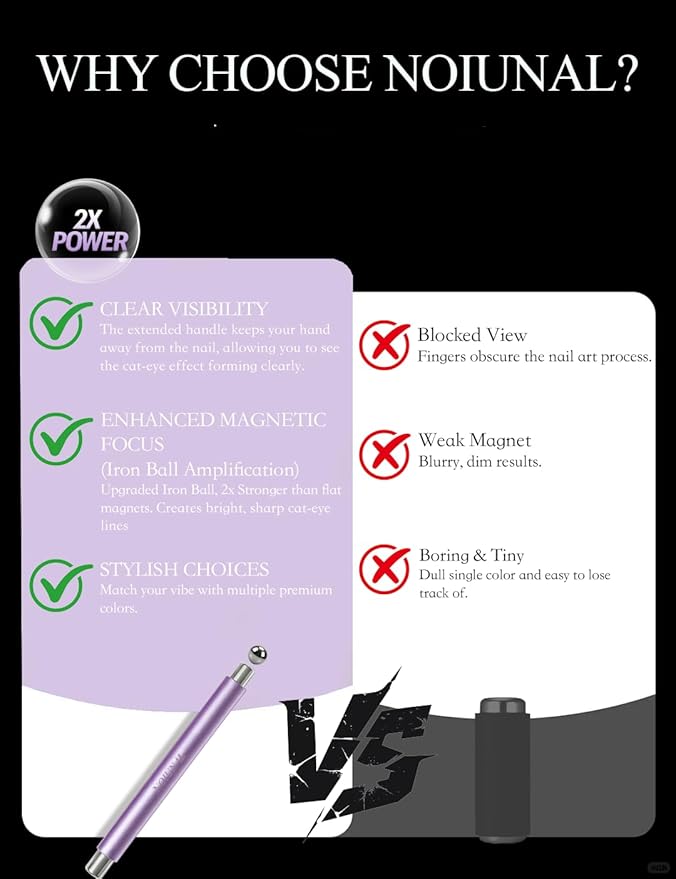 3-in-1 Cat Eye Magnet – Super Strong Cylindrical & Ball Magnet Pen for Nail Art, Fast-Acting Cat Eye Magnet Tool, Nail Art Design & DIY at Home - Purple