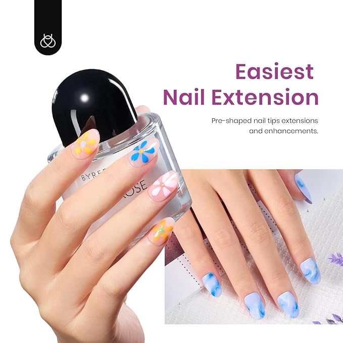 Beetles Nail Tips 240 Pcs Short Oval Nail Kit 5 In 1 Nail Glue Base Gel Uv Led Lamp Press on Nails Easy Nail Extension Set for Women