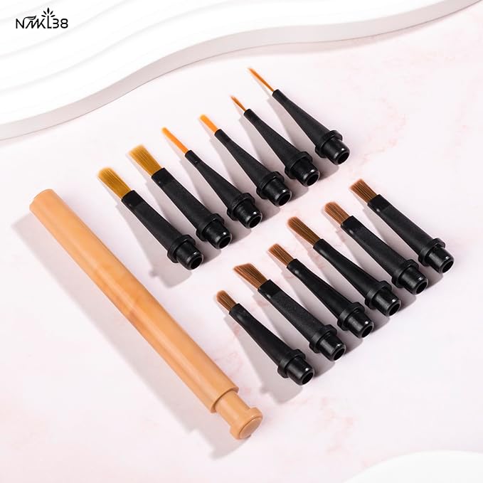 NMKL38 12 Pcs Replacement Nail Drawing Pen, Nail Art Painting Pen Brush Acrylic Round Flat Painting Drawing Liner Nail Tools