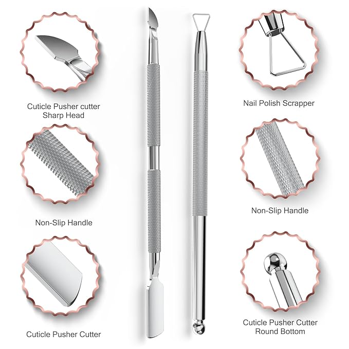 Cuticle Trimmer with Cuticle Pusher and Cutter Cuticle Nippers & Cutter Set, Professional Stainless Steel Cuticle Cutter Manicure Tools For Precise Nail Care Fingernails & cuticle scissors 5 Piece Set