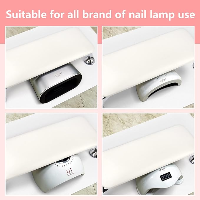 Nail Arm Rest for Acrylic Nails with Nail Table Mat, Microfiber Leather Nail Hand Rest Cushion for Nails, Soft Hand Pillow Footstool with Foldable Nail Art Hand Rest Pad for Nail Tech Use (White)