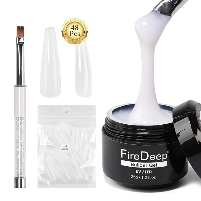 Builder Nail Gel Kit, 35g Milky White 3 in 1 Builder Gel for Nails, Hard Gel Builder Nail Extension Gel With Clear Nail Tips Model and Brush