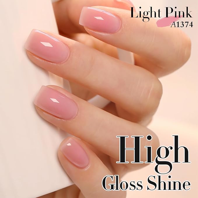 Double Rhythm 0.50 OZ Gel Polish Hema Free Same Color Same Bottle Golden Round Translucent Neutral Natural Milky 15 ML Jelly UV Polish Art DIY at Home (Light Pink-C1374)