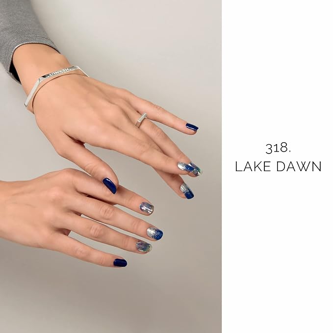 NAILOG Semi Cured Gel Nail Strips, Extra Long Nail Polish Strips (20 Pieces), Long Lasting Semi Cured Nail Stickers with Soft Glossy Gel Finish, Lake Dawn