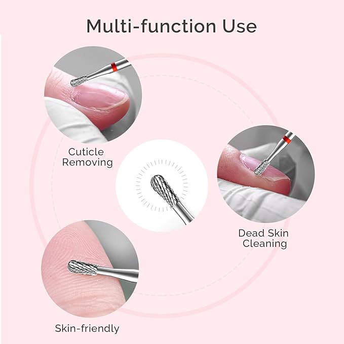 MelodySusie Cuticle Clean Nail Drill Bit, Professional Safety Carbide Under Nail Cleaner Nail Bit for Cuticle Dead Skin Nail Prepare, Two Way Rotate, Manicure Nail Salon Supply, Pear Shape, Fine