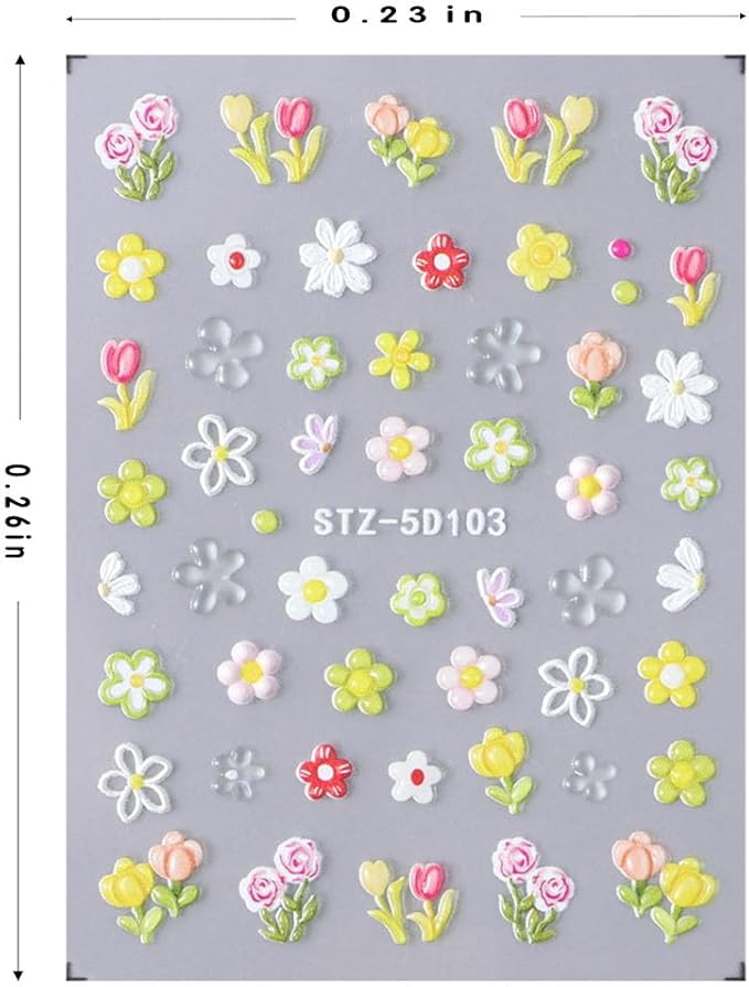 Stickers para Uñas Nail Stickers Self-Adhesive Sticker para Uñas Colorful 3D Flower Calcomanías Floral Nail Stickers Art Design Accessories Hight Quality 8 Sheets