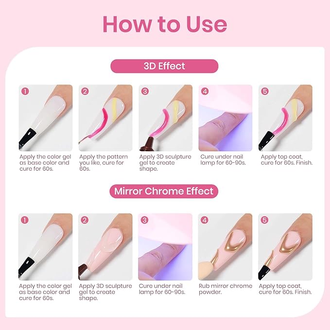 MIZHSE 5D Sculpting Gel for Nails, Clear 3D Nail Art 15g, Carving Molding Drawing Building Sculpture Gel for Design Decoration Soak Off Manicure Home DIY