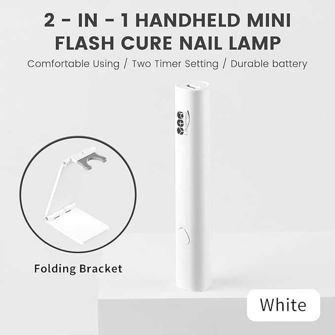 YTD Likomey Handheld UV LED Lamp for Gel Polish,White Quick Dry Mini Nail Light with Folding Bracket, Portable Cordless Rechargeable for Fast Curing UV Nail Glue Builder Extension Gel