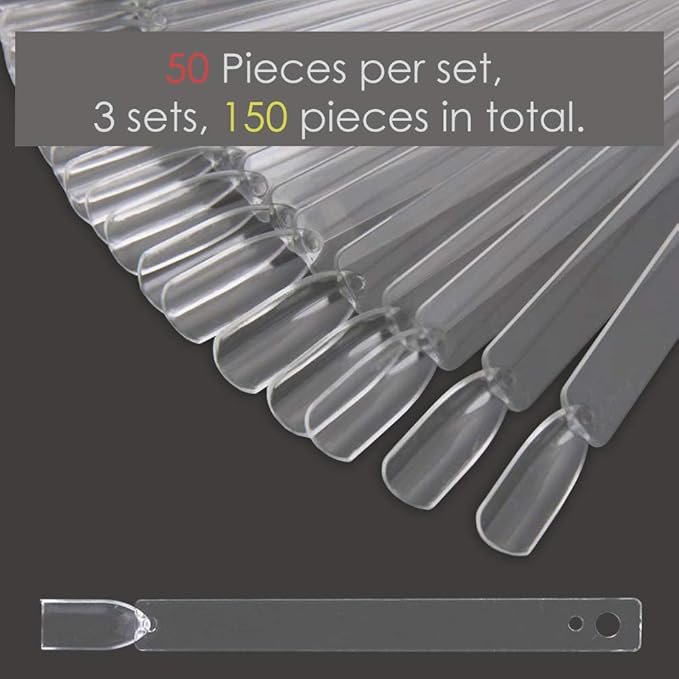 KINGMAS 150 Pcs Nail Swatches Sticks with Ring, Clear Nail Art Color Display False Nail Tips Polish Practice Sticks (1~150 Number Posted)