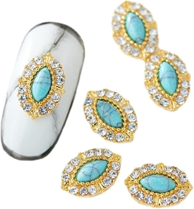 3D Turquoise Western Nail Ornament Mix Blue, White, and Pink Turquoise Charms Nail Art Gemstone Nail Art Jewelry Flower Heart Acrylic Nail Phone Case Card Women's DIY Decoration Products Home (100pcs)