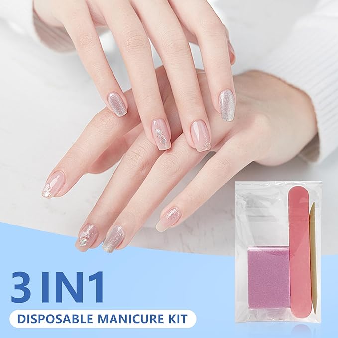 Disposable Manicure kit Individually Package, Mini Nail Buffer, Nail File, Wood Stick, Press on Nail Tool Kit for Salon Home (Pink, Count, 40, 80/100 Grit)