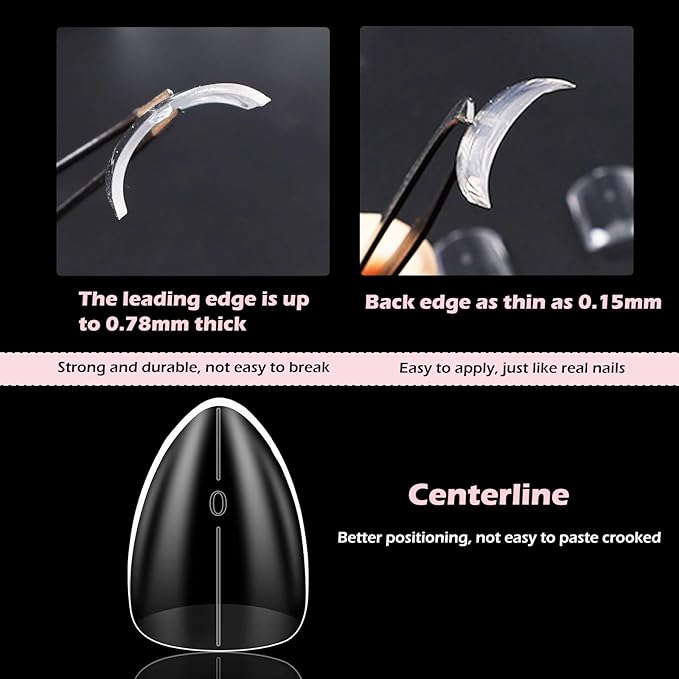 Short Almond Nail Tips, 510Pcs Thick Almond Full Cover Fake Nails, Clear Press-On Nails French Acrylic False Nail Tips for Salon Home DIY 15 Sizes