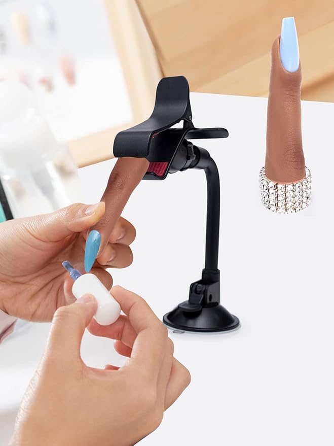 2 Pieces Silicone Practice Fingers for Acrylic Nails, Fake Training Hand Finger Model Flexible Bendable Mannequin Finger, Soft Realistic Joint Nail Practice Fingers with Makeup for Nail Art (Color 5)