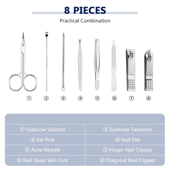 Hanaive 6 Set Manicure Set 48Pcs Nail Clippers Pedicure Kit 8 in 1 Stainless Steel Grooming Kit Professional Nail Care Tools with Luxurious Travel Case for Men Women Gift(Black)