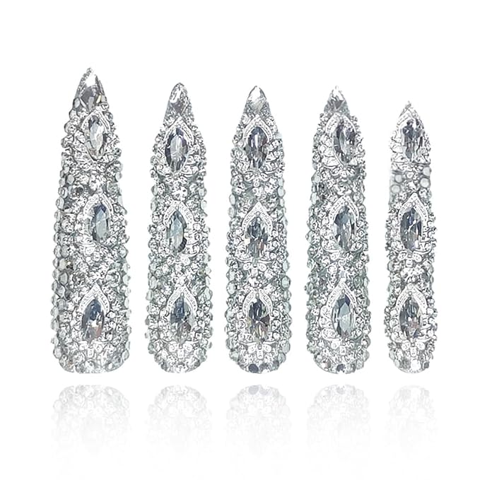 2025 New Queen of Haute Style Full Diamond Long Almond Press on Nails PMMA Acrylic Handmade Nails Full Deluxe 3D Crystal Fake Nails (High-end Almond Diamond, Long)