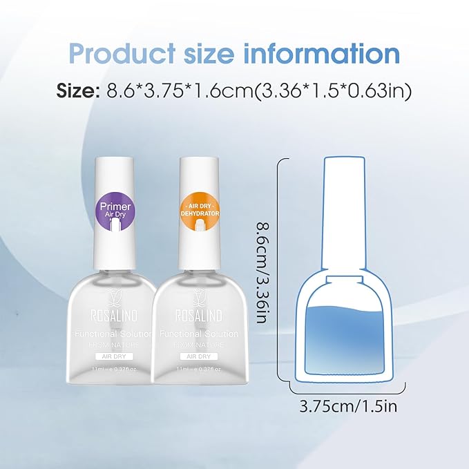 ROSALIND 2pcs 11ml Nail Dehydrator and Primer,Nail Bonding Agent for Gel Polish and Acrylic Nails, Long-Lasting No-Lift Prep for Salon & DIY Manicures