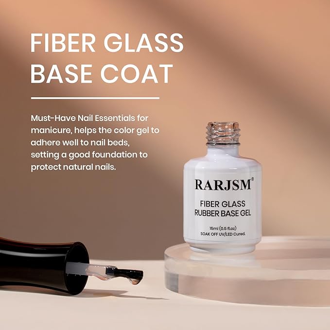 RARJSM Clear Fiber Glass Rubber Base Gel Nail Polish for Repair Broken Nails Strengthener Gel Base Coat Transparent Brush on BuildingGel in a Bottle Soak Off UV LED Curing Requires 15ml Salon Home