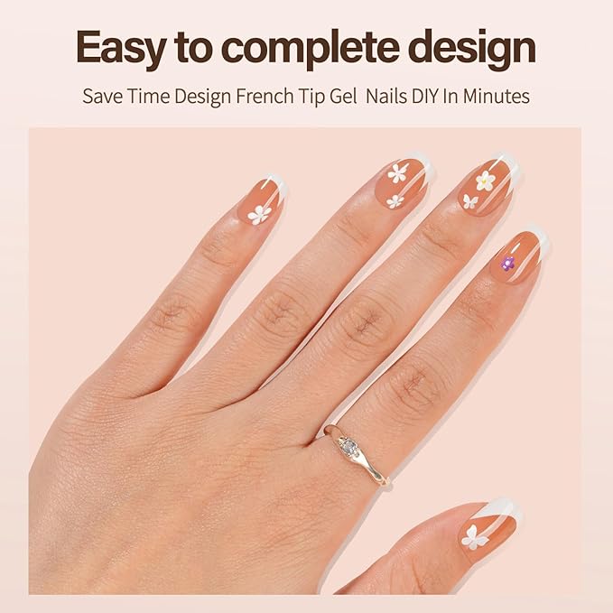 150Pcs French Gel Nail tips, Vansiho French Tip Press on Nails, Short Square Soft Gel Nails False Nail Brown, Acrylic Fake Nails for Nail Art DIY 15 Sizes